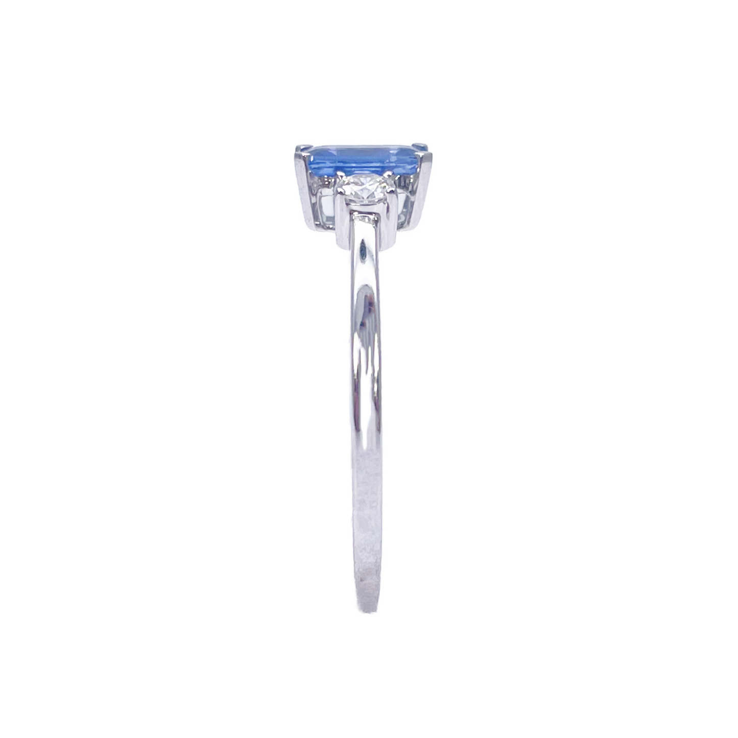 18ct Gold Sapphire Diamond Ring Natural Round & Emerald Cut Three-Stone 0.80ct