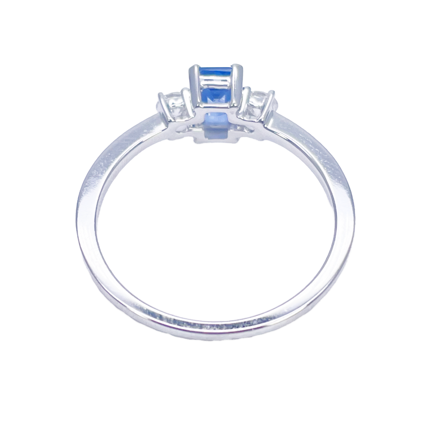 18ct Gold Sapphire Diamond Ring Natural Round & Emerald Cut Three-Stone 0.80ct