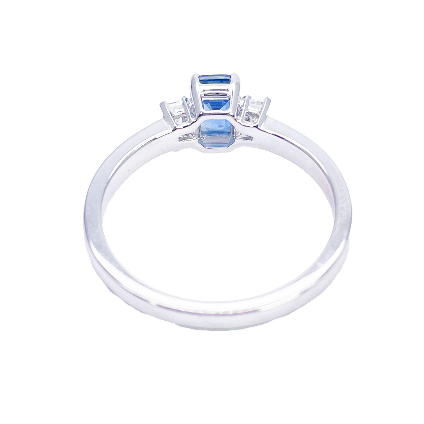 18ct Gold Sapphire Diamond Ring Natural Baguette & Emerald Cut 0.86ct
