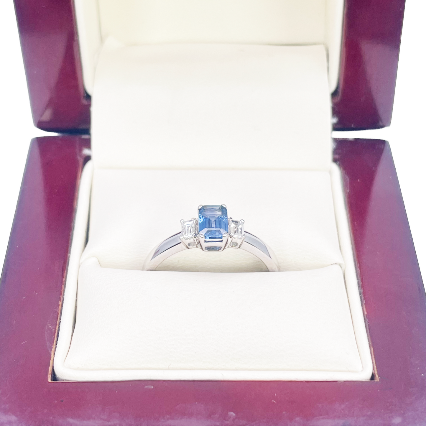 18ct Gold Sapphire Diamond Ring Natural Baguette & Emerald Cut 0.86ct