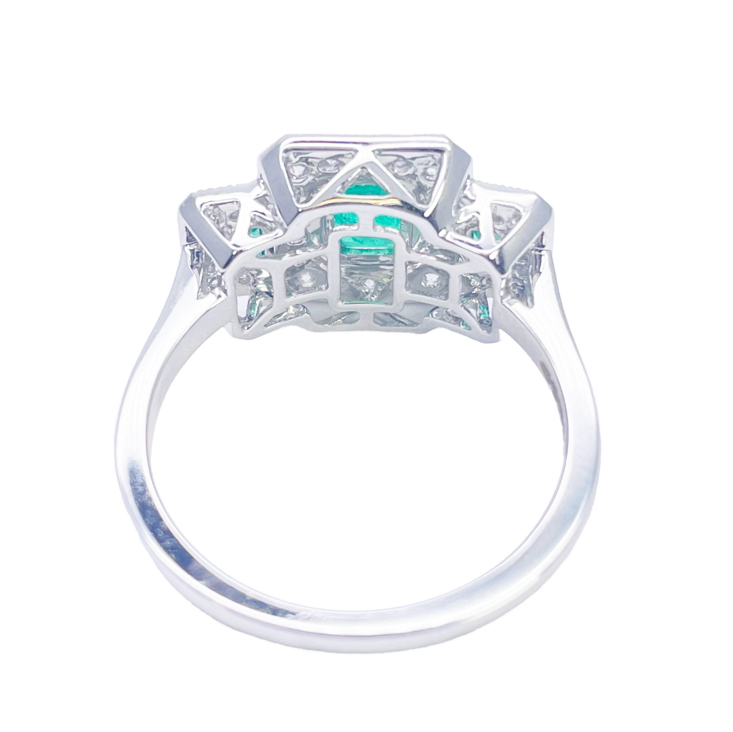 18ct Gold Natural Emerald Diamond Halo Ring Round & Emerald Cut 0.95ct