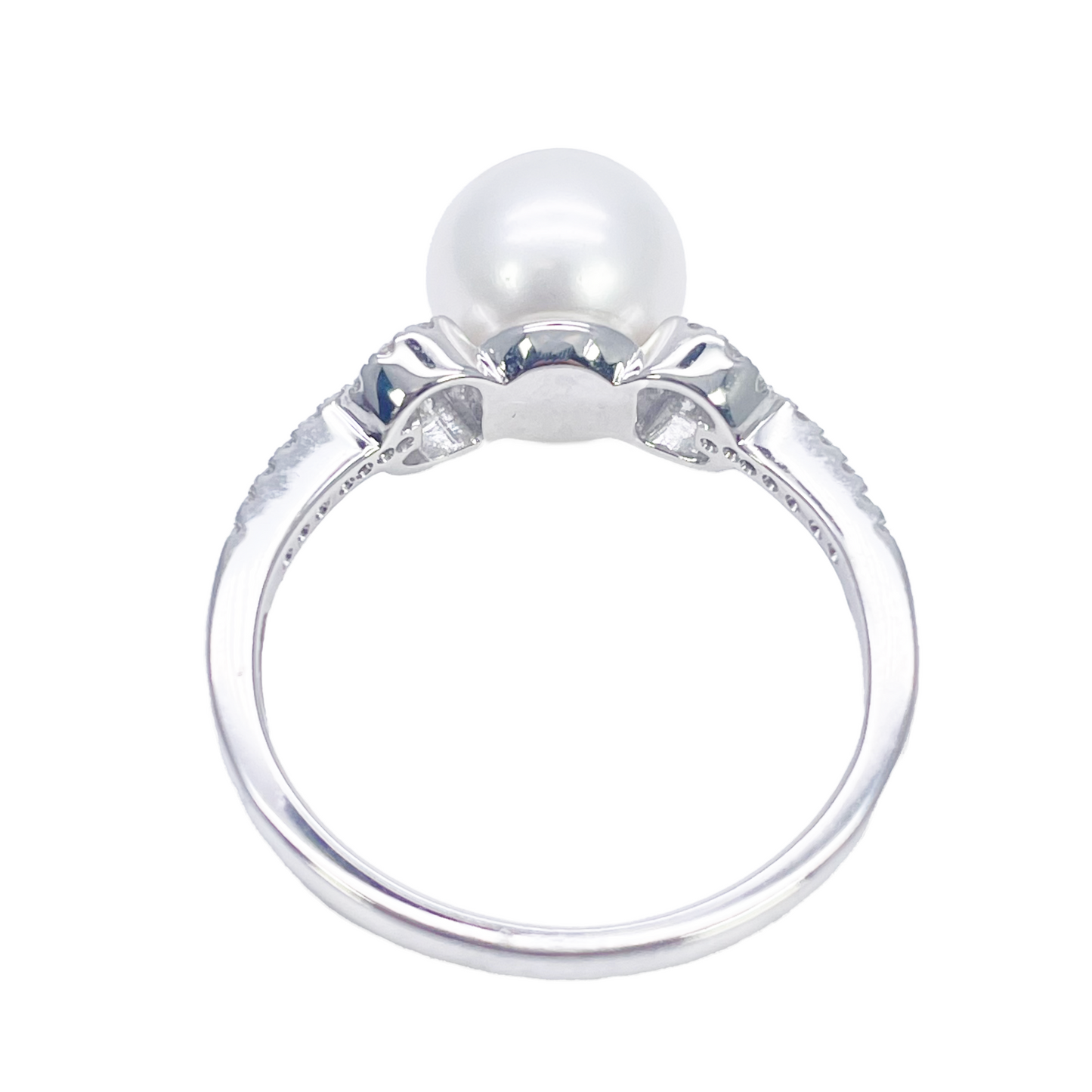 18ct Gold Freshwater Pearl Diamond Ring Natural Round 0.10ct