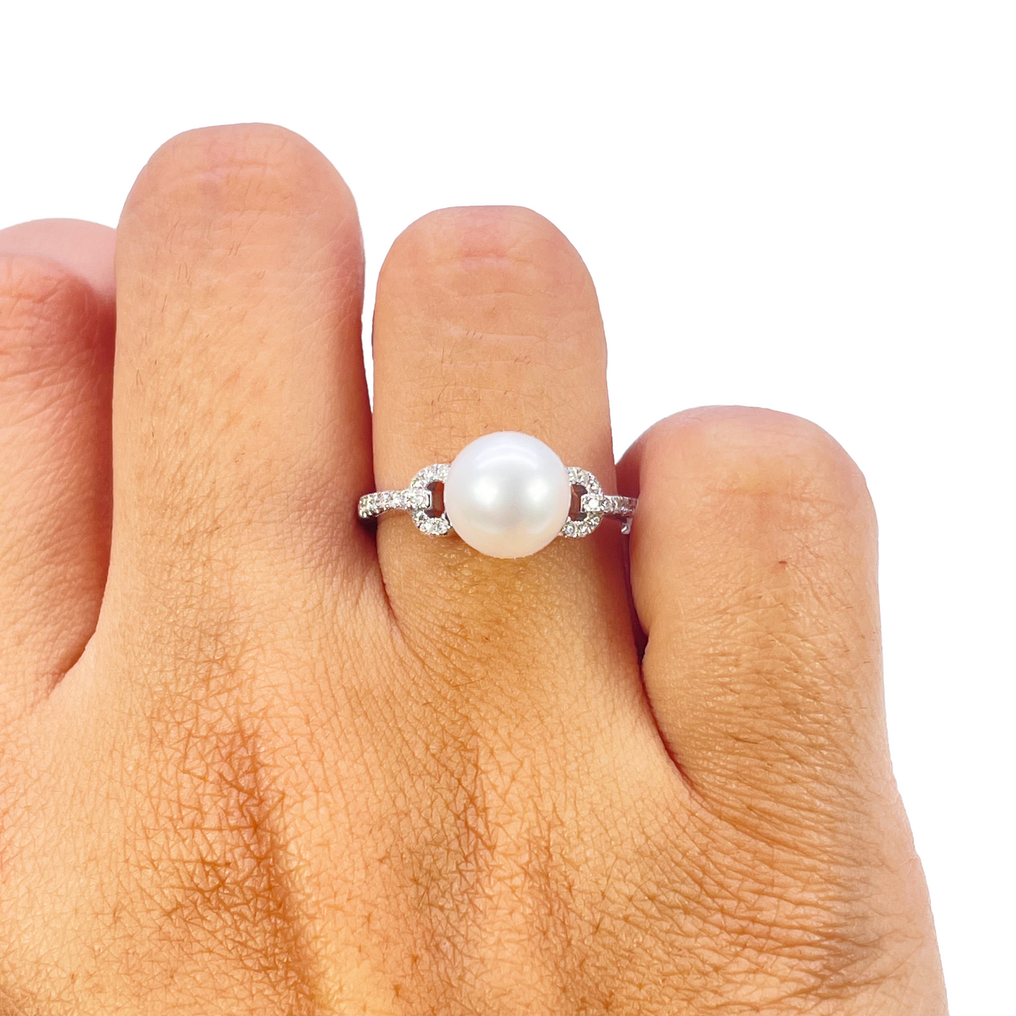 18ct Gold Freshwater Pearl Diamond Ring Natural Round 0.10ct