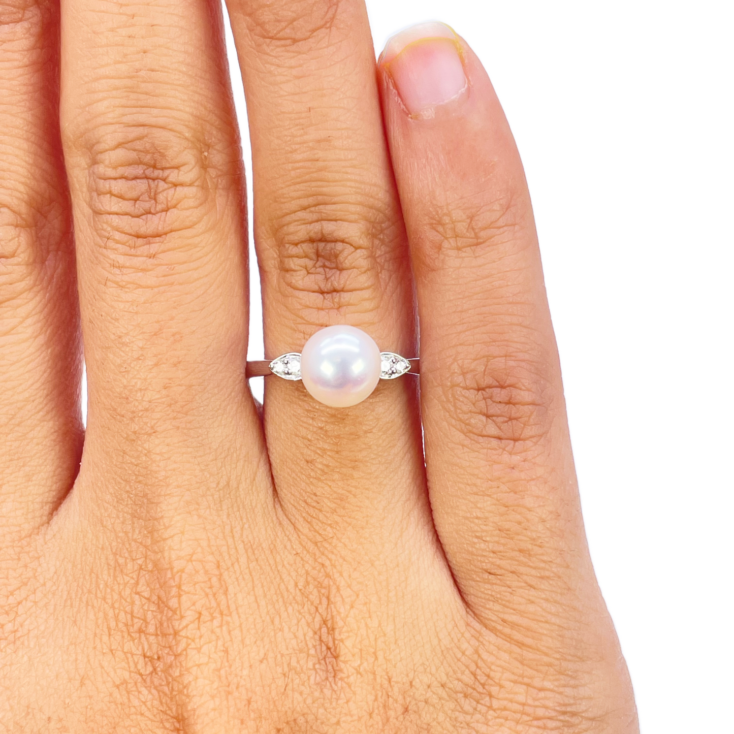 18ct Gold Freshwater Pearl Diamond Ring Natural Round 0.07ct