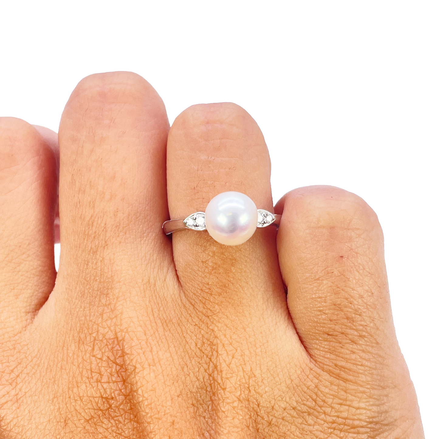 18ct Gold Freshwater Pearl Diamond Ring Natural Round 0.07ct