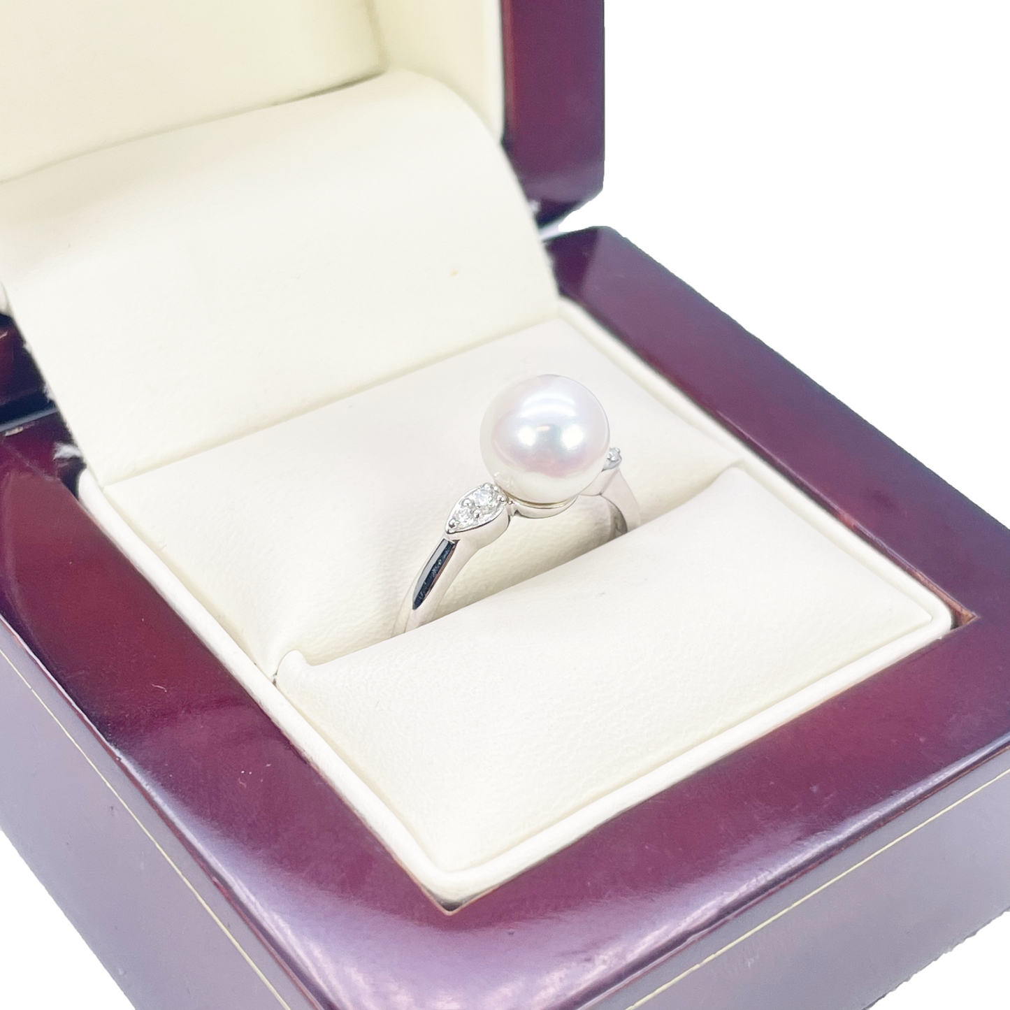 18ct Gold Freshwater Pearl Diamond Ring Natural Round 0.07ct