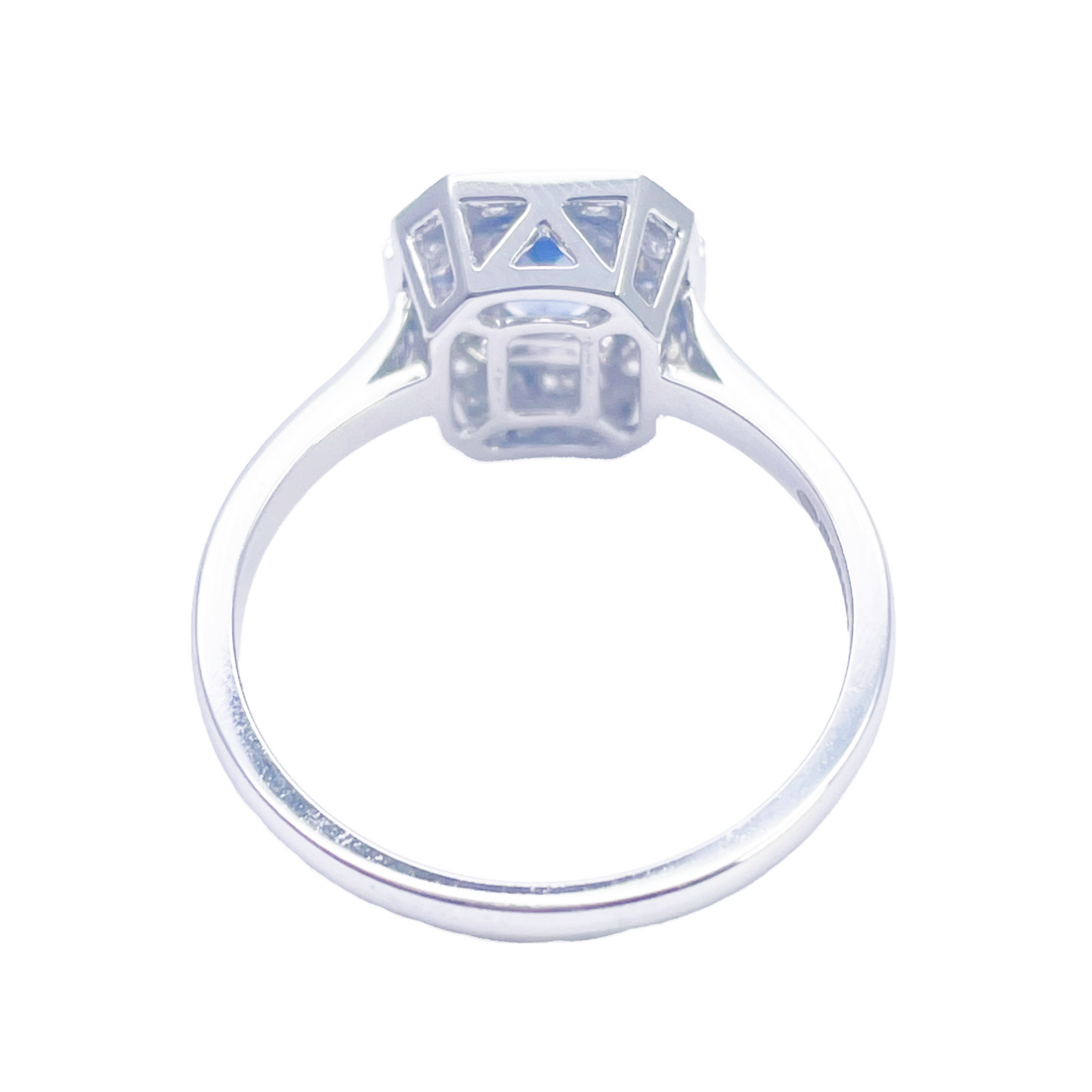 18ct Gold Natural Sapphire Diamond Halo Ring Round & Emerald Cut 1.00ct