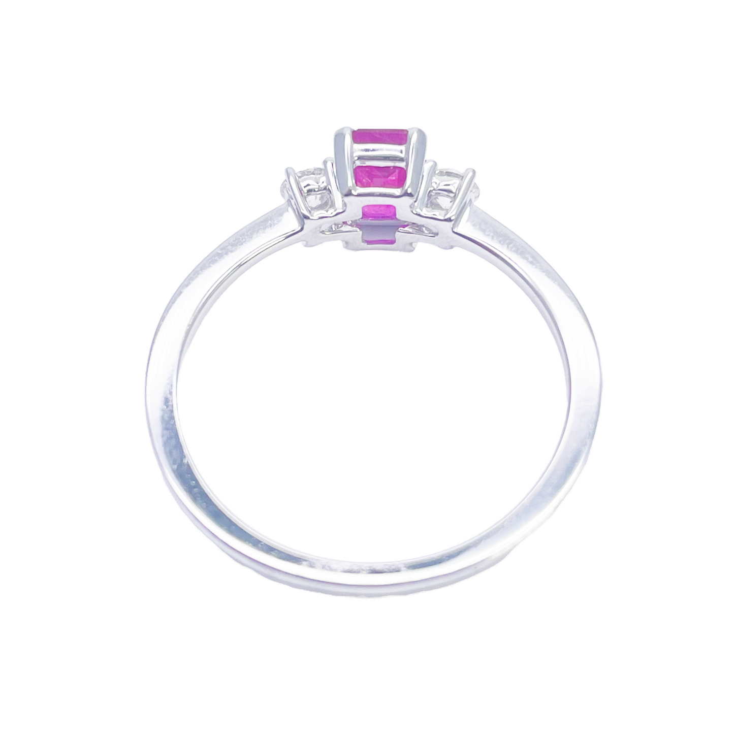 18ct Gold Ruby Diamond Ring Natural Round & Emerald Cut Three-Stone 0.75ct