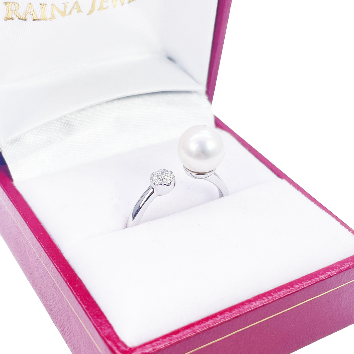 18ct Gold Freshwater Pearl Diamond Ring Natural Round 0.05ct