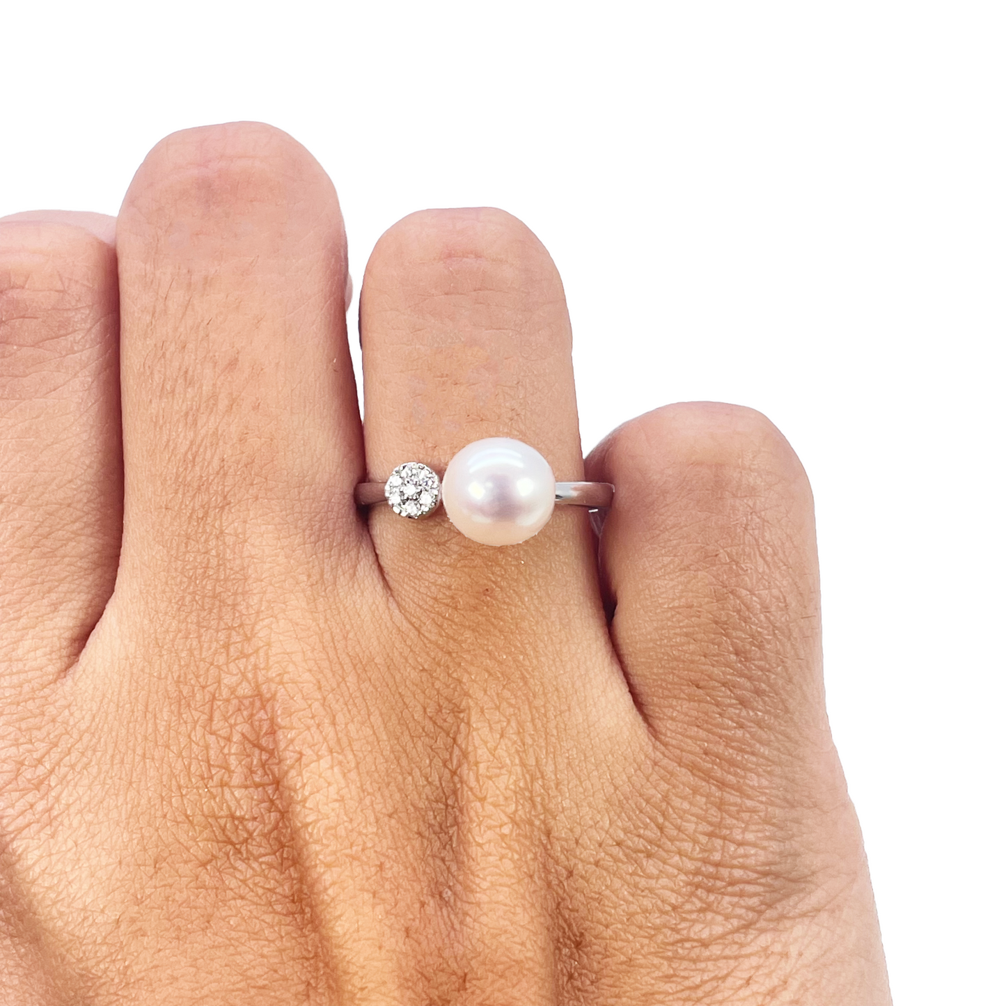 18ct Gold Freshwater Pearl Diamond Ring Natural Round 0.05ct