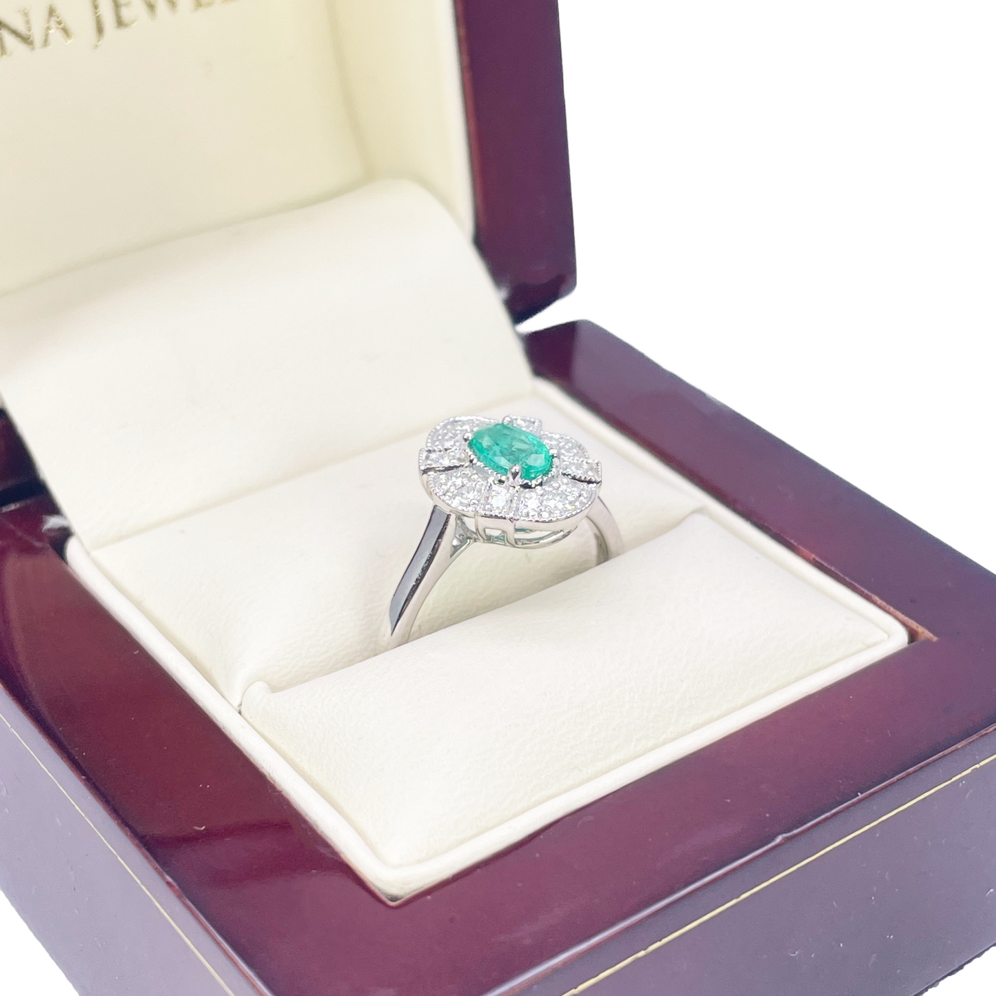 18ct Gold Natural Emerald Diamond Halo Ring Round & Oval Cut 0.65ct