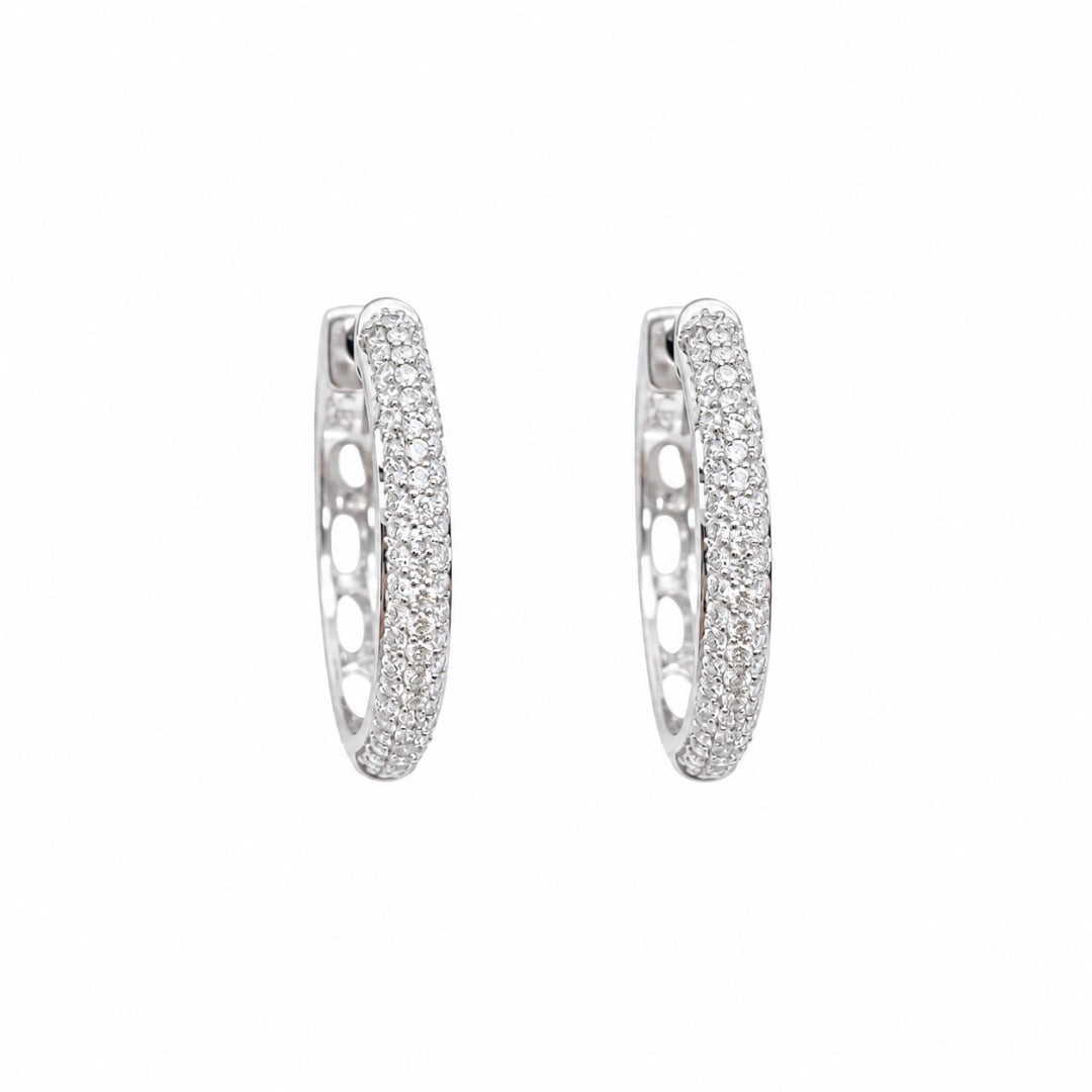 14ct Gold Diamond Hoops 0.60ct Natural Diamond Huggies Earrings 16.5mm Diameter