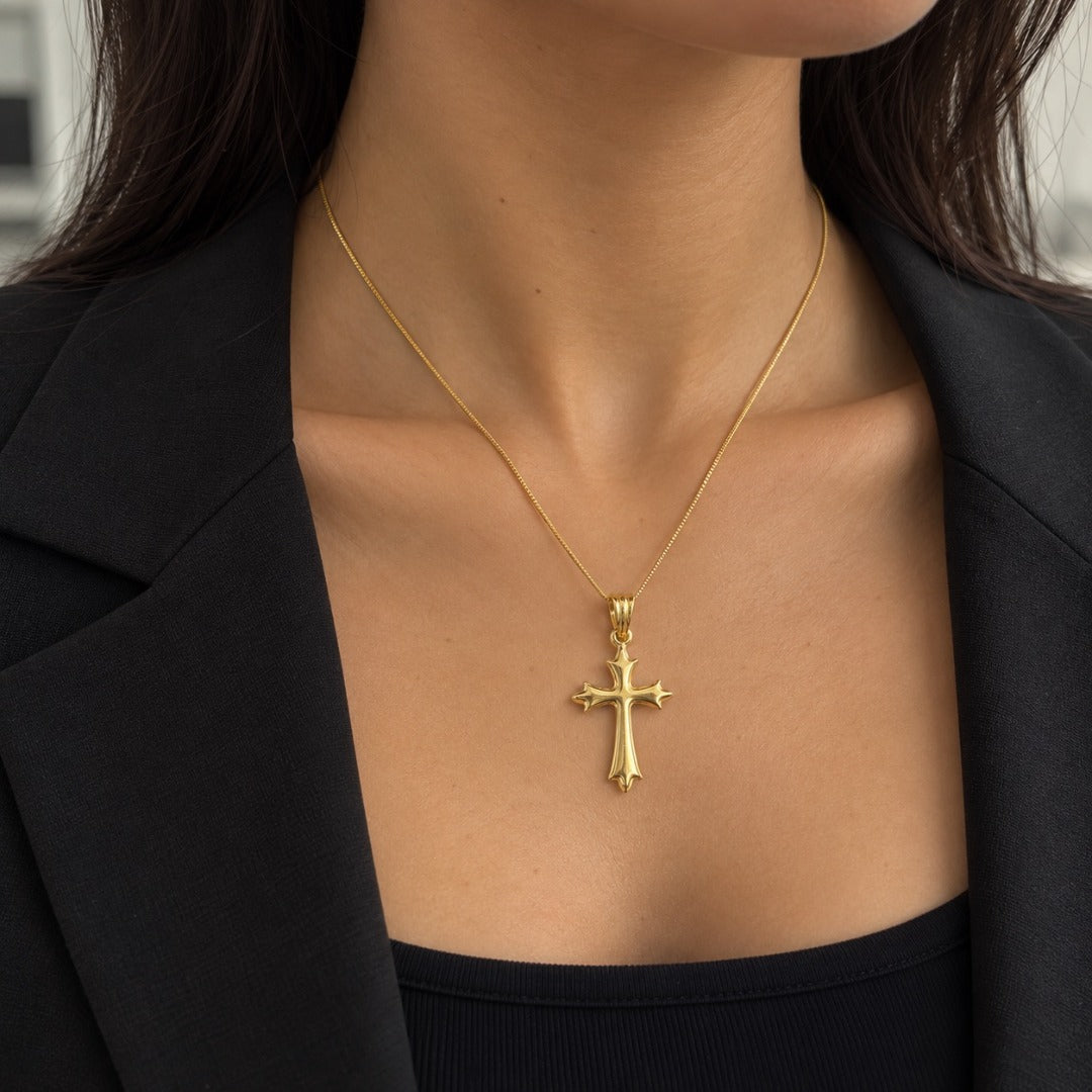 22ct Yellow Gold High Polished Cross Pendant 33mm x 16mm
