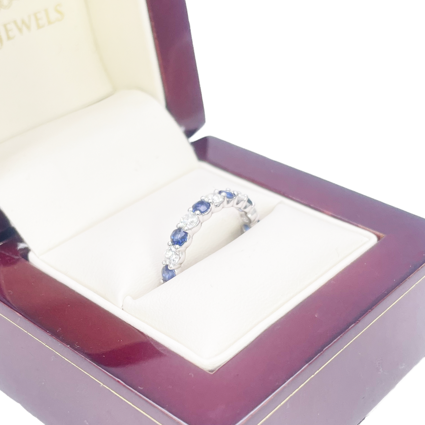 18ct Gold Natural Round Diamond & Sapphire Half Eternity Stackable Band 1.20ct