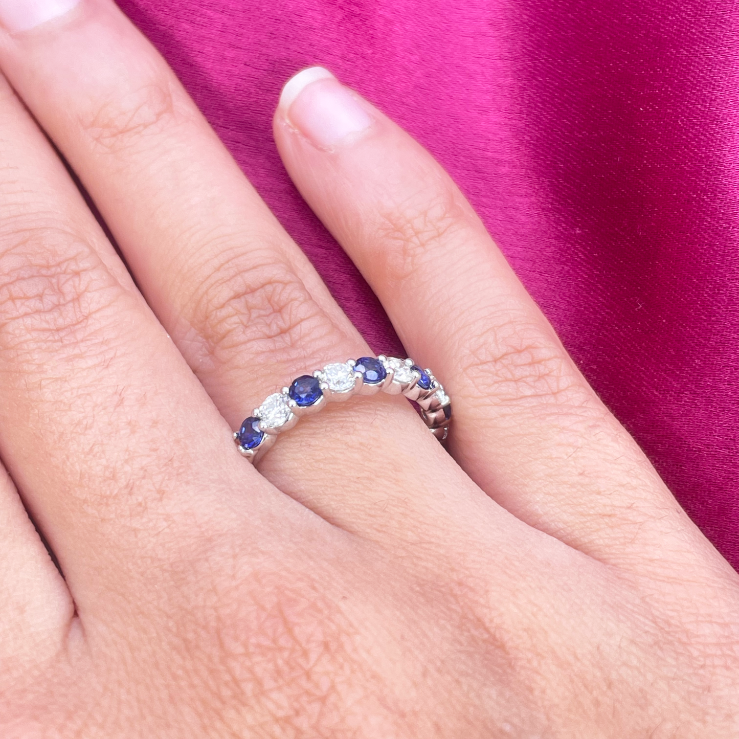 18ct Gold Natural Round Diamond & Sapphire Half Eternity Stackable Band 1.20ct