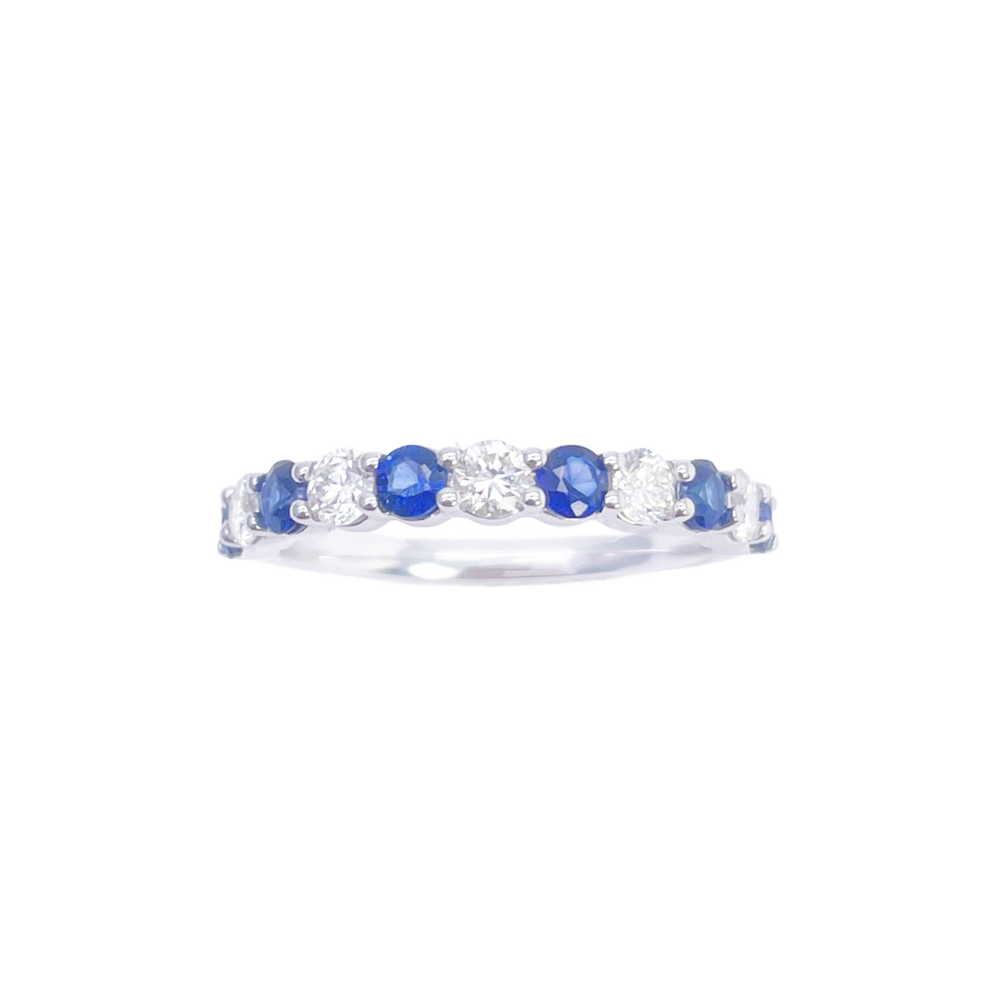 18ct Gold Natural Round Diamond & Sapphire Half Eternity Stackable Band 1.20ct