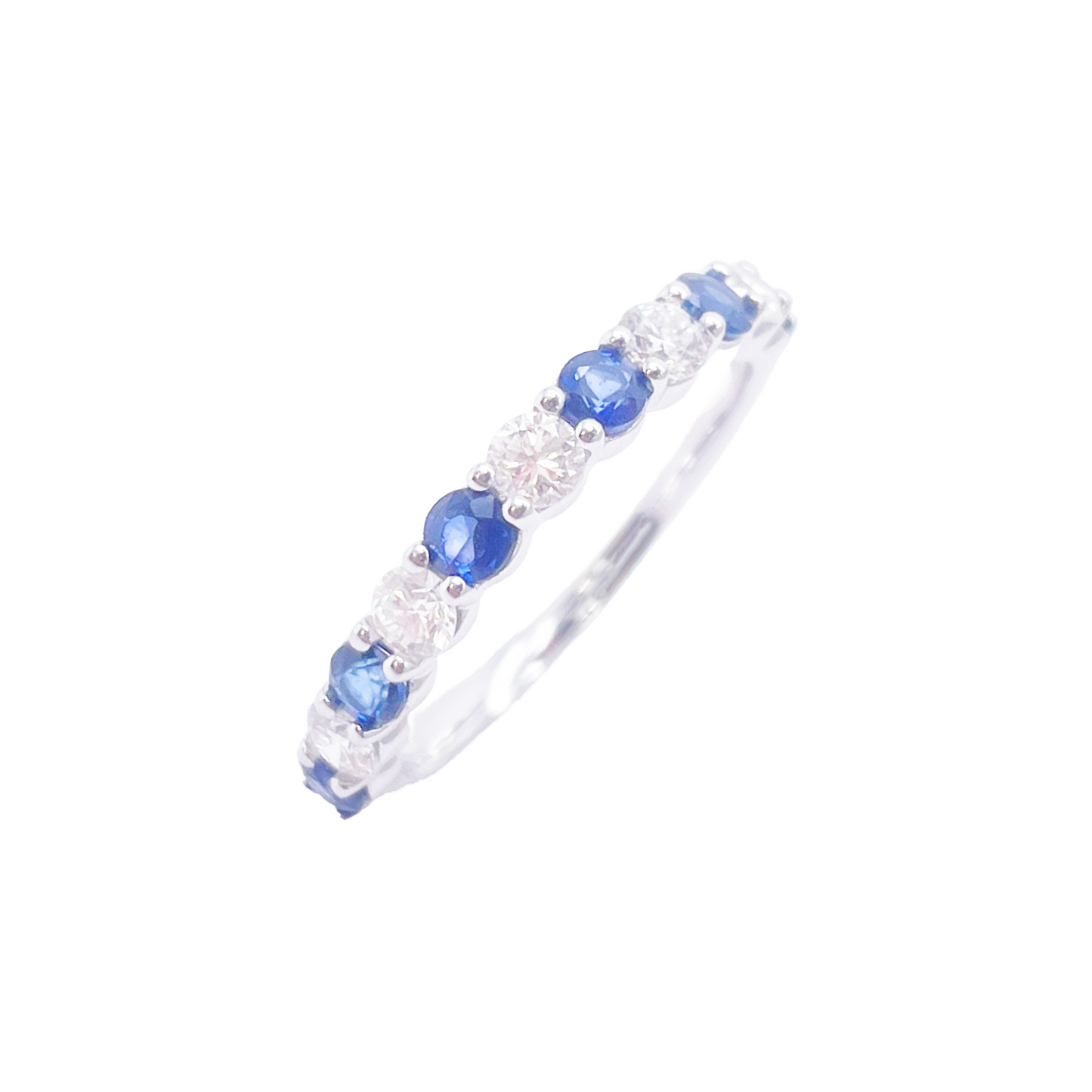 18ct Gold Natural Round Diamond & Sapphire Half Eternity Stackable Band 1.20ct