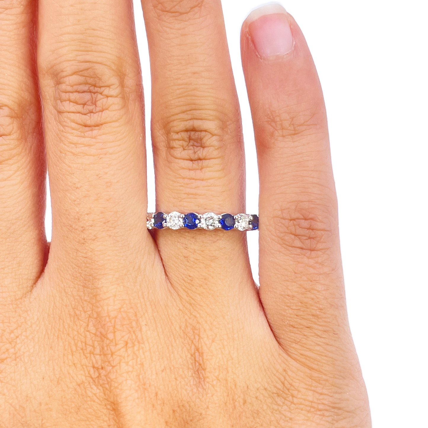 18ct Gold Natural Round Diamond & Sapphire Half Eternity Stackable Band 1.20ct