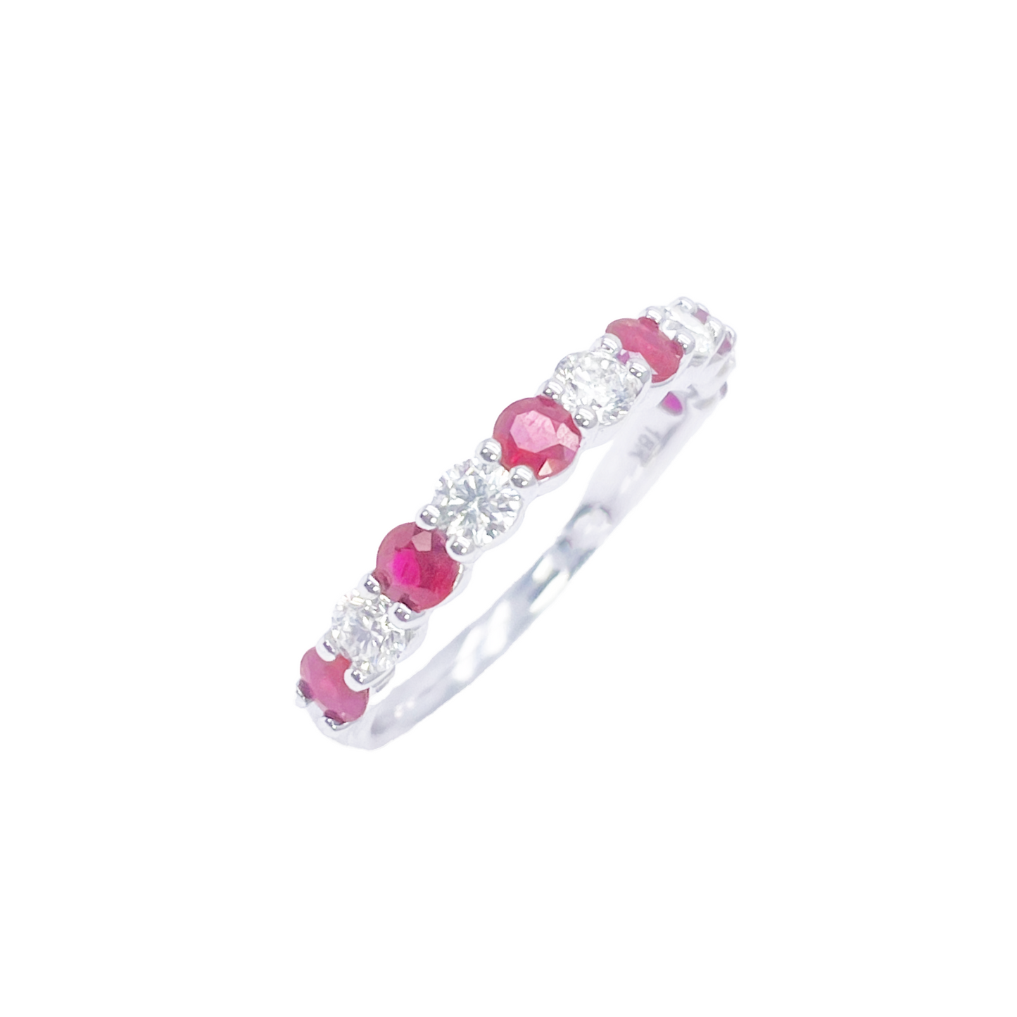 18ct Gold Natural Round Diamond & Ruby Half Eternity Stackable Band 1.05ct