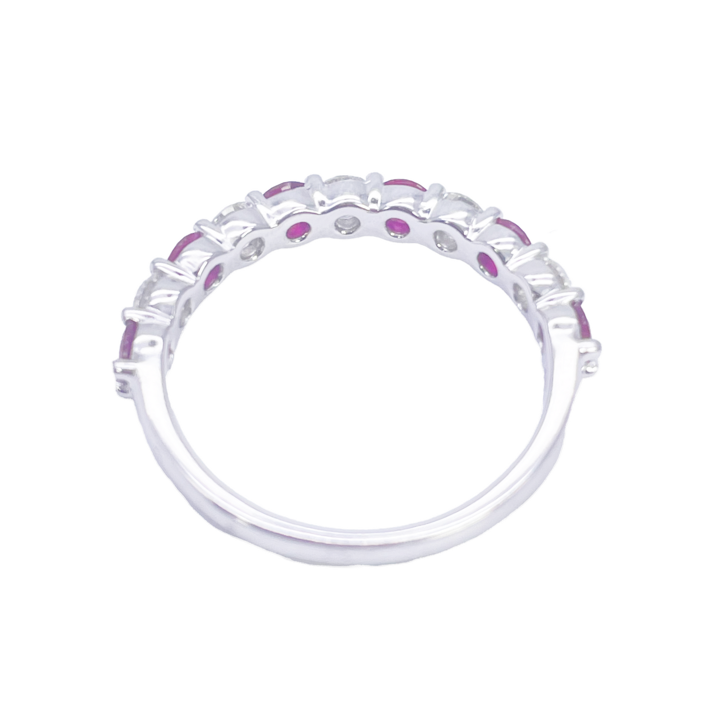 18ct Gold Natural Round Diamond & Ruby Half Eternity Stackable Band 1.05ct