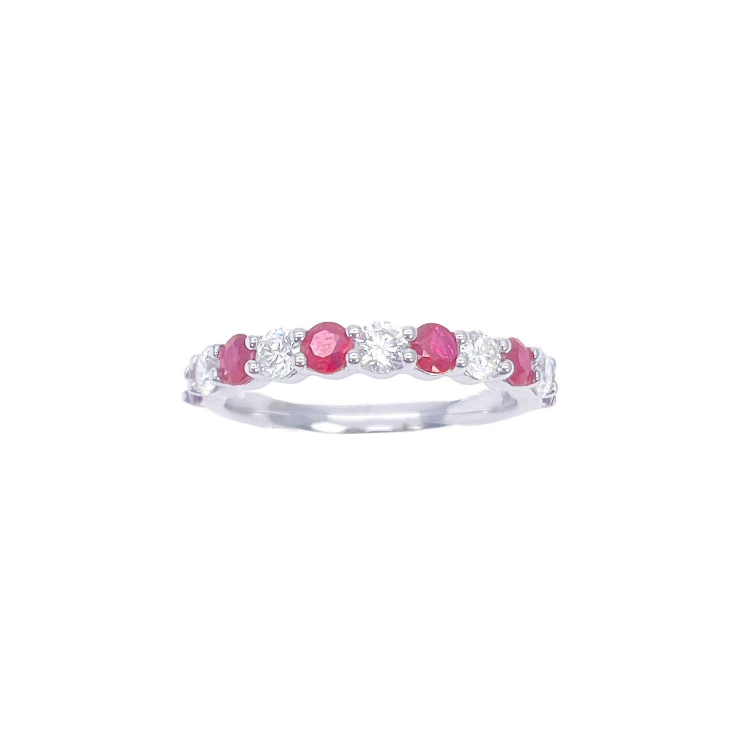 18ct Gold Natural Round Diamond & Ruby Half Eternity Stackable Band 1.05ct