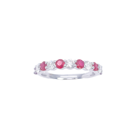 18ct Gold Natural Round Diamond & Ruby Half Eternity Stackable Band 1.05ct