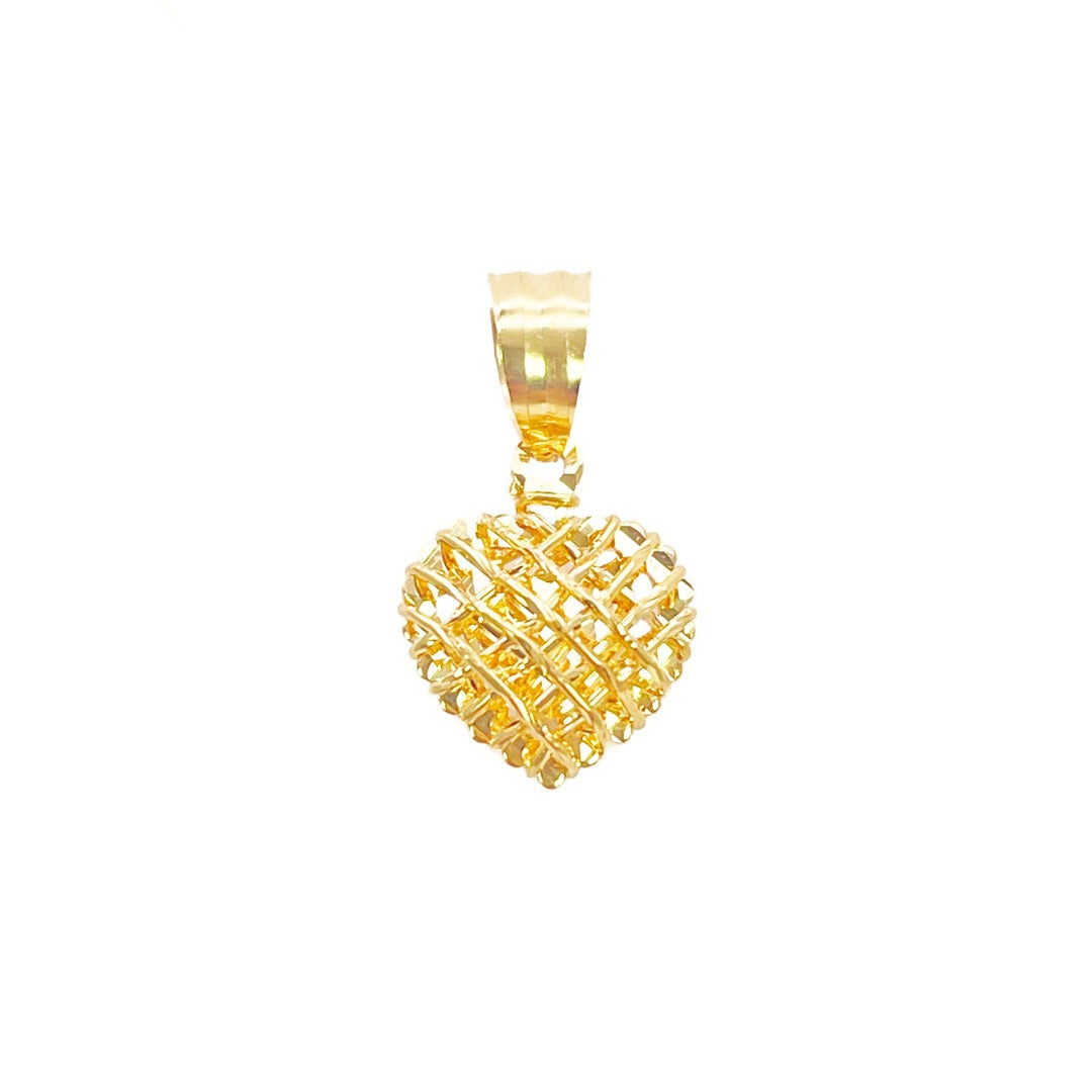 22ct Gold Heart Pendant Diamond Cut Mesh High Polished 18 mm Length