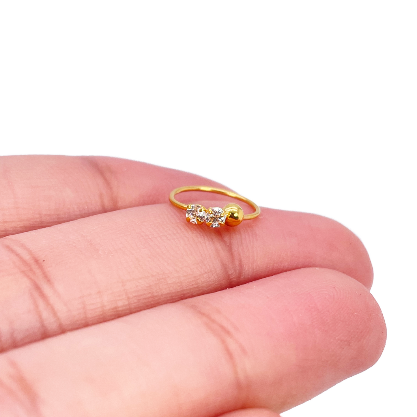 22ct Gold Tiny Cubic Zirconia Nose Ring Hoop Huggie 9mm