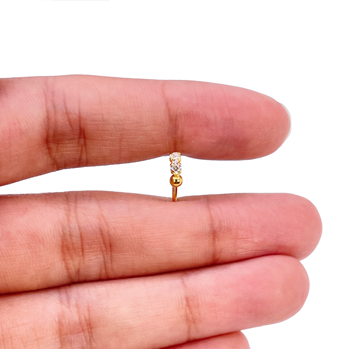 22ct Gold Tiny Cubic Zirconia Nose Ring Hoop Huggie 9mm