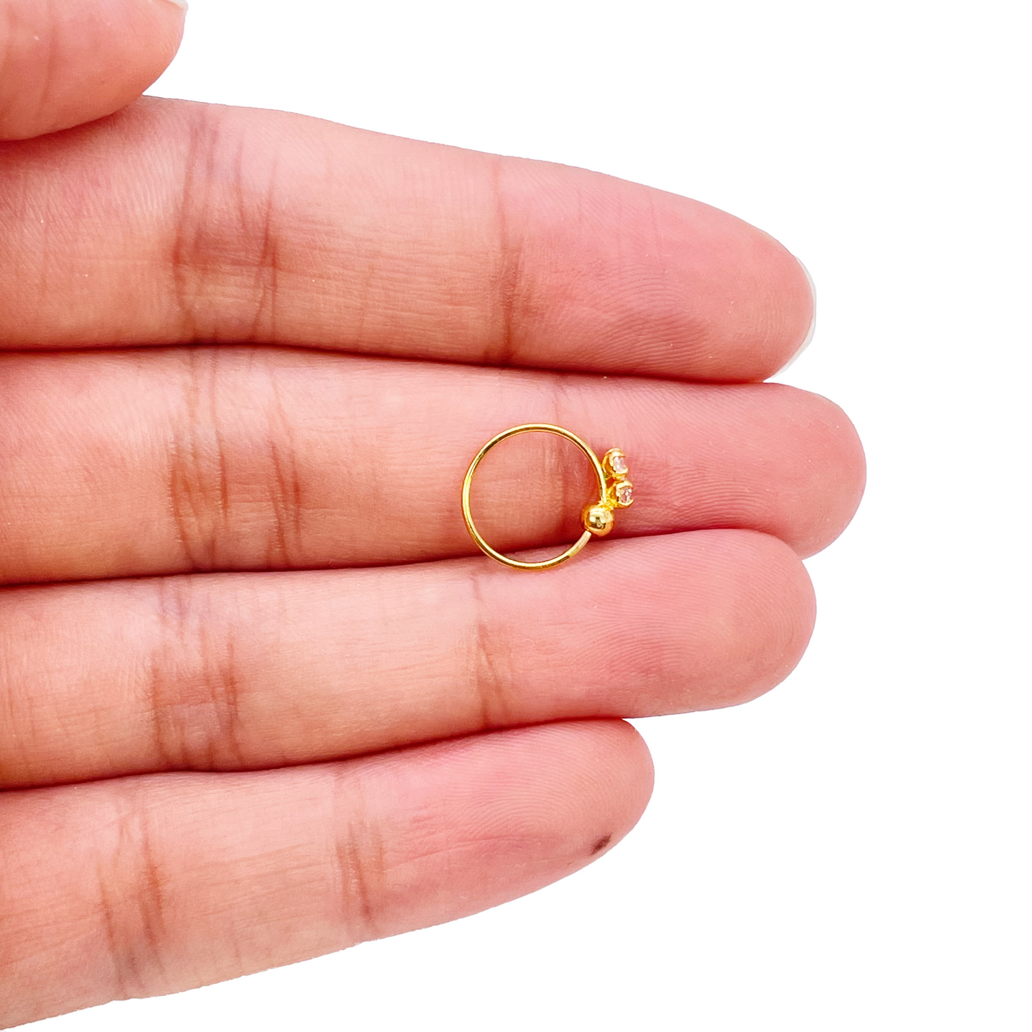 22ct Gold Tiny Cubic Zirconia Nose Ring Hoop Huggie 9mm