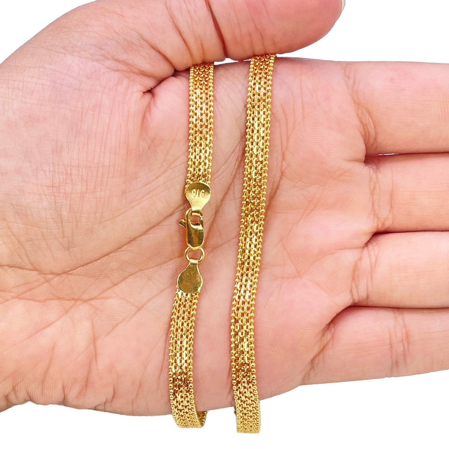 22ct Yellow Gold Flat Link Chain Necklace 18 Inches 5.2mm Width