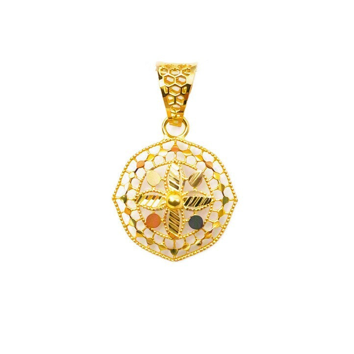 22ct Yellow Gold Floral Milgrain Honeycomb Octagonal Pendant