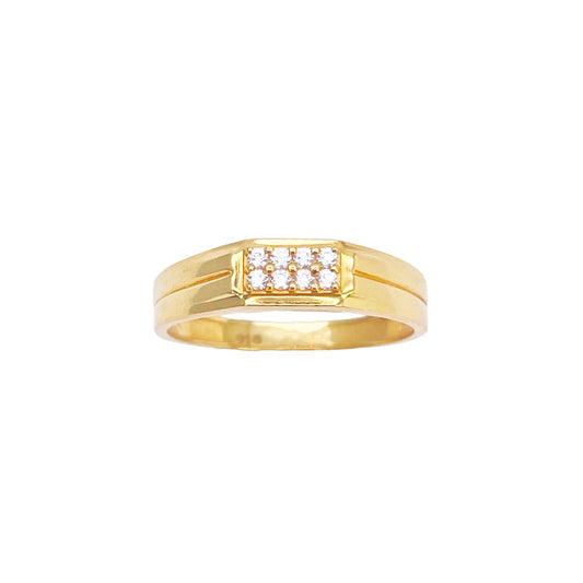 22ct Yellow Gold Mens CZ Pave Rectangle Cluster Band Ring High Polish