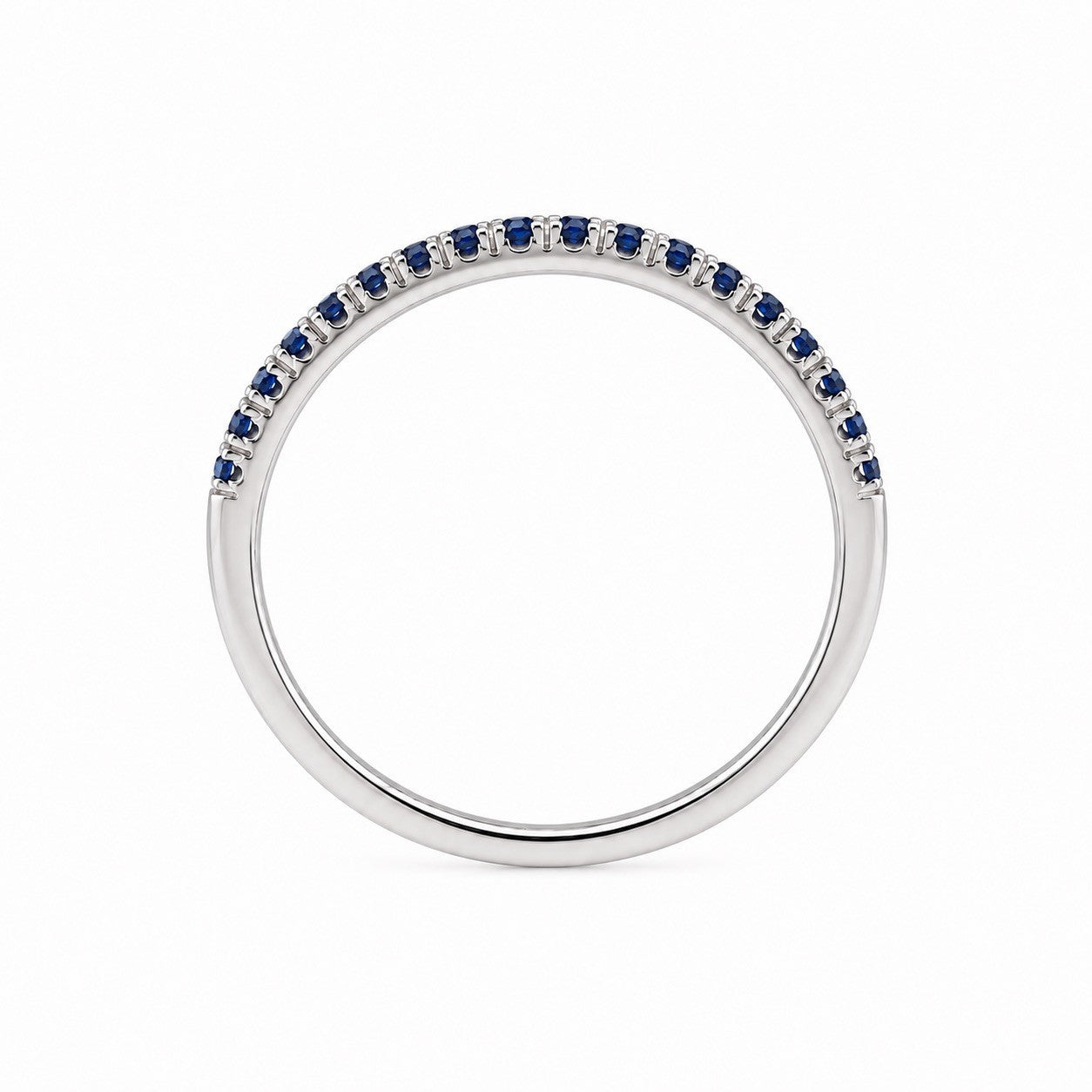 14ct White Gold Natural Sapphire Wishbone Ring Pave 0.17ct