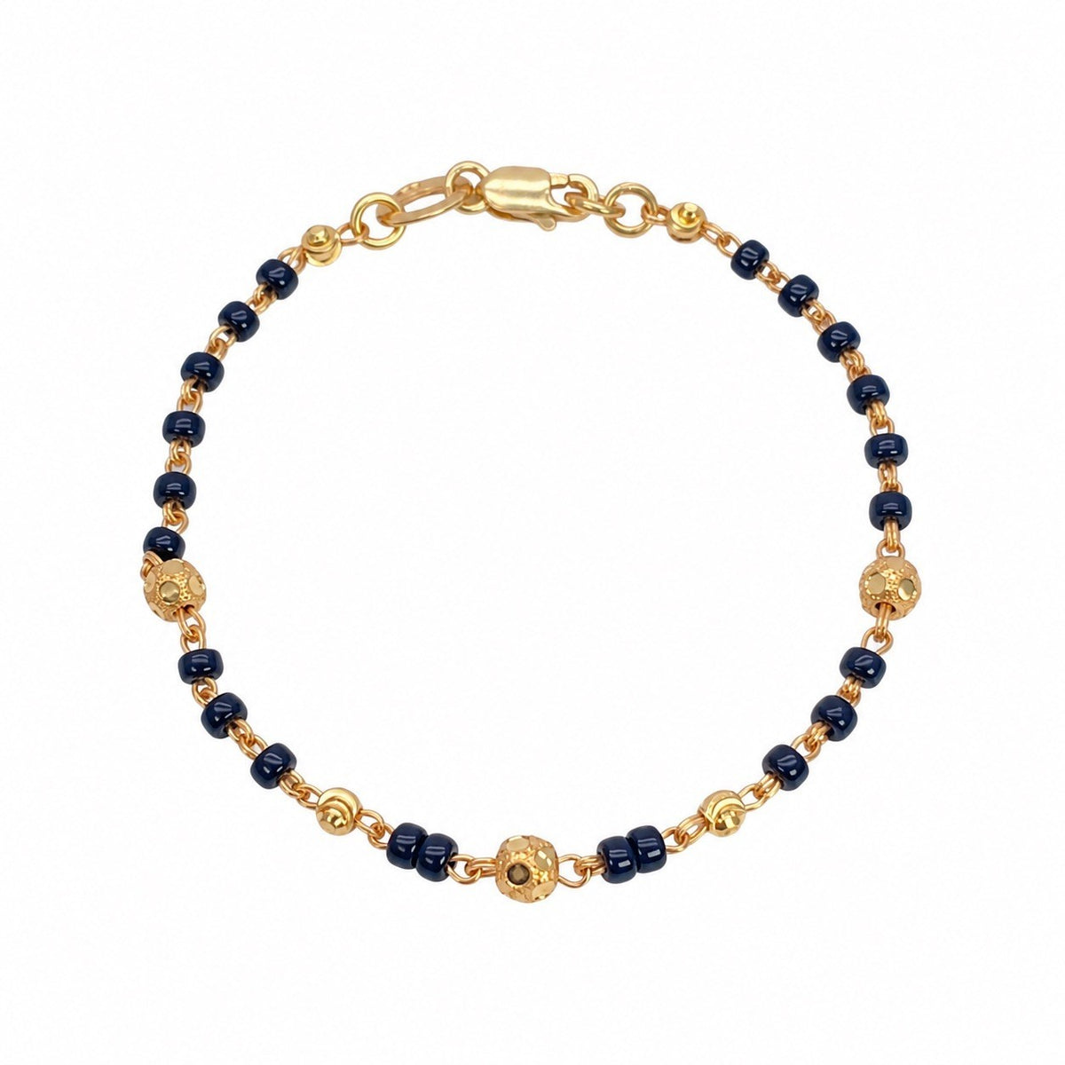 22ct Gold Children's Black Bead Nazariya Bracelet Diamond Cut Gold