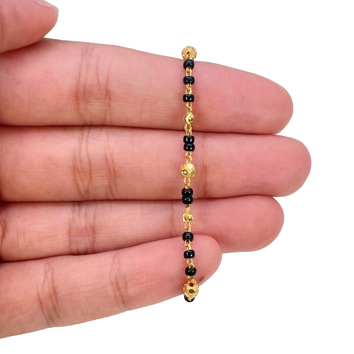 22ct Gold Children's Black Bead Nazariya Bracelet Diamond Cut Gold