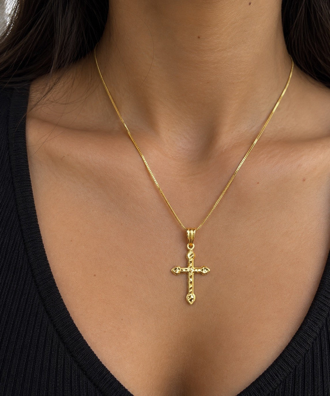 22ct Yellow Gold Diamond Cut Cross Pendant 27x14mm