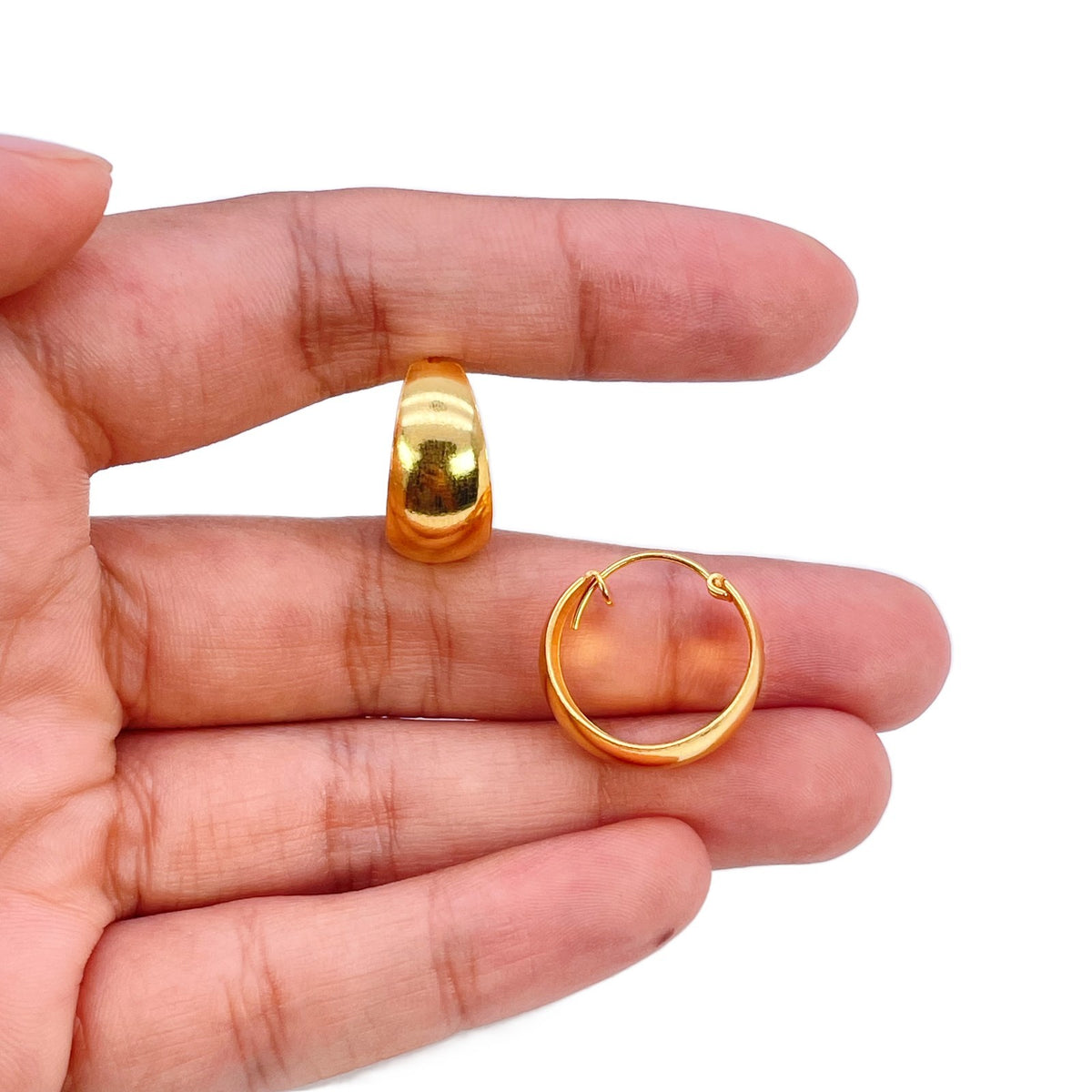 22ct Yellow Gold Dome Hoop Huggie Earrings 15mm Diameter