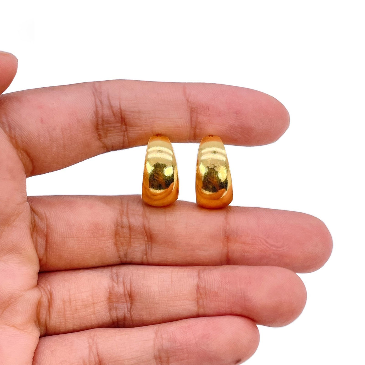 22ct Yellow Gold Dome Hoop Huggie Earrings 15mm Diameter