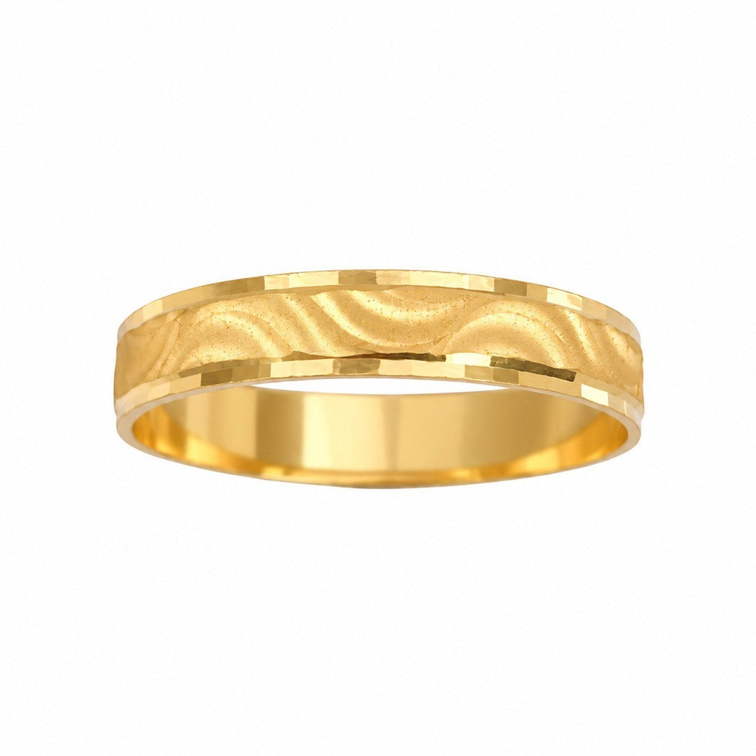 22ct Yellow Gold Textured Diamond Cut Wave Pattern Stackable Band Ring