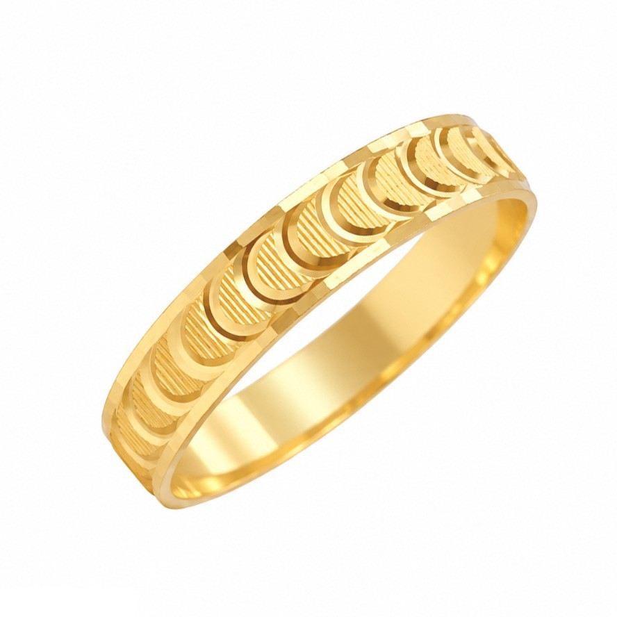 22ct Yellow Gold Diamond Cut Half-Moon Wedding Band  Faceted Bevelled Edge