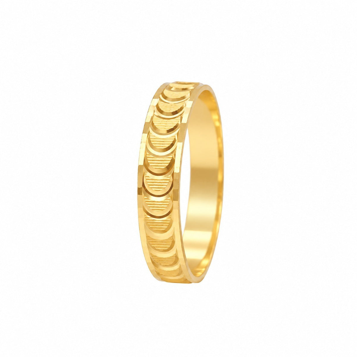 22ct Yellow Gold Diamond Cut Half-Moon Wedding Band  Faceted Bevelled Edge