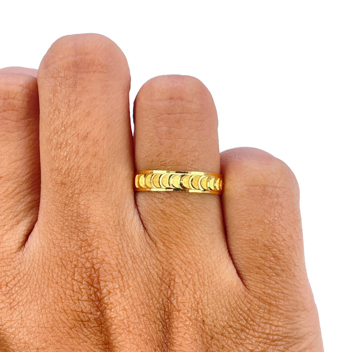 22ct Yellow Gold Diamond Cut Half-Moon Wedding Band  Faceted Bevelled Edge