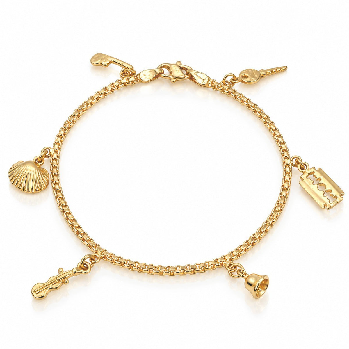 22ct Gold Multi Charm Bracelet Round Link Chain Novelty Charms