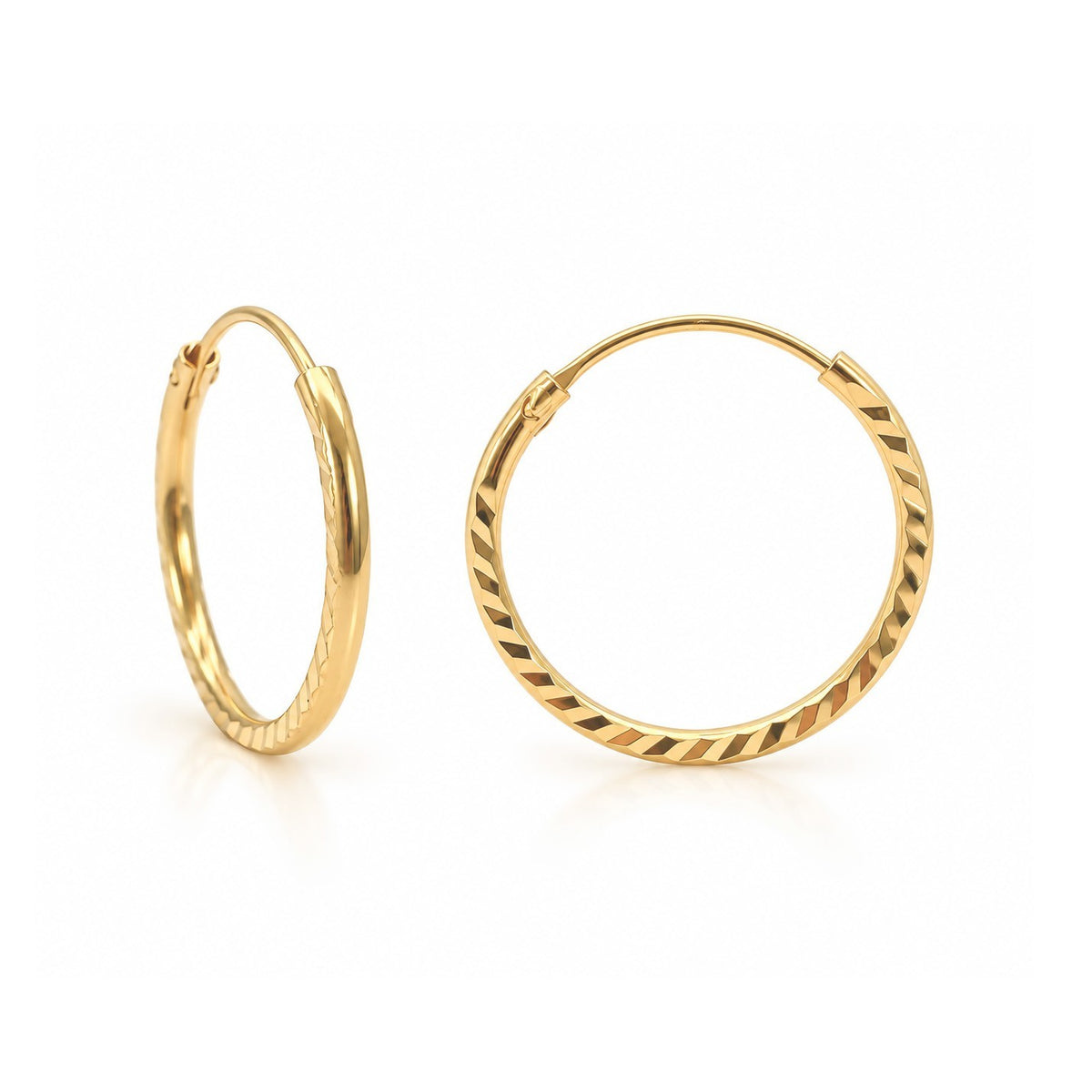 22ct Yellow Gold Diamond-Cut Hoop Earrings 16mm Diameter