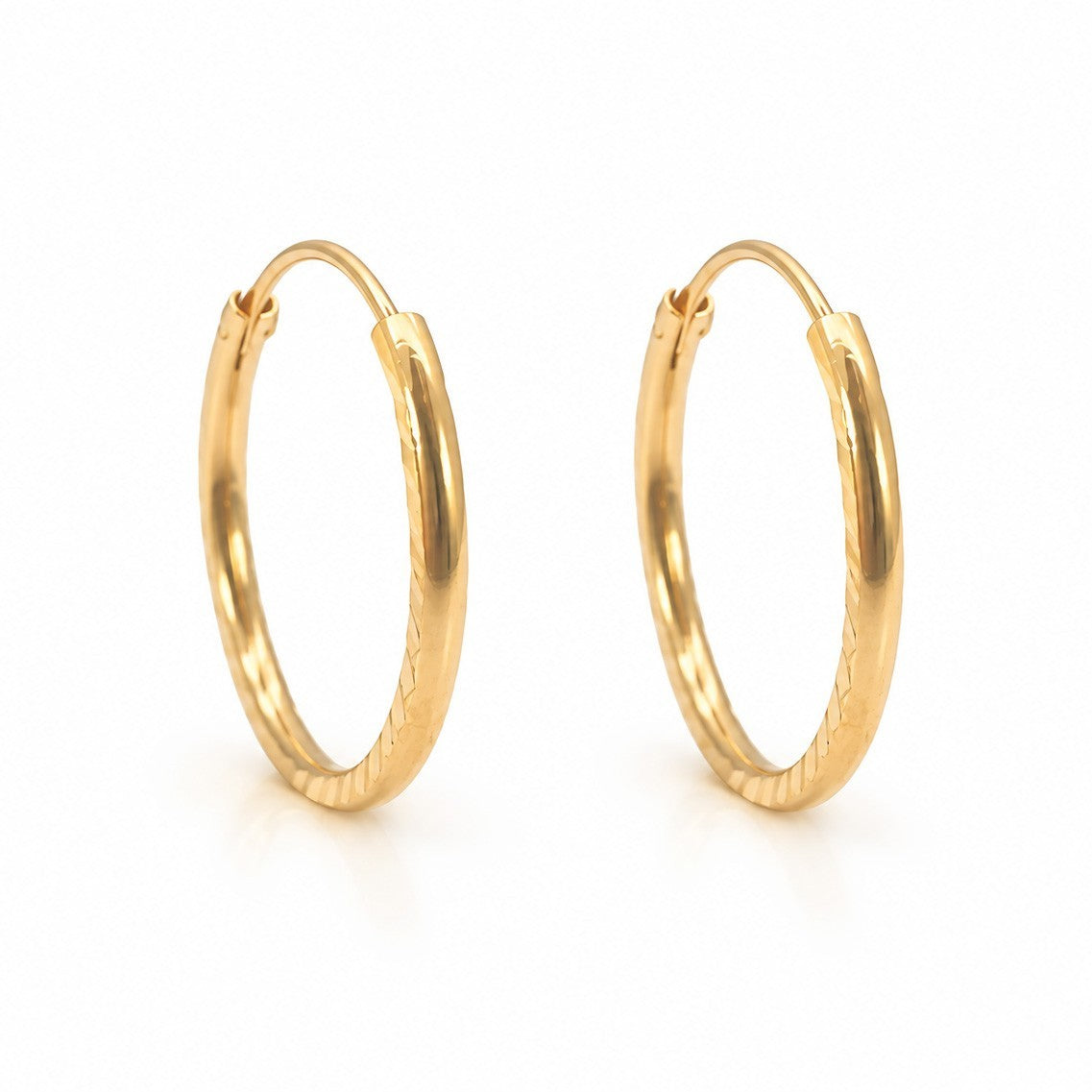 22ct Yellow Gold Diamond-Cut Hoop Earrings 16mm Diameter