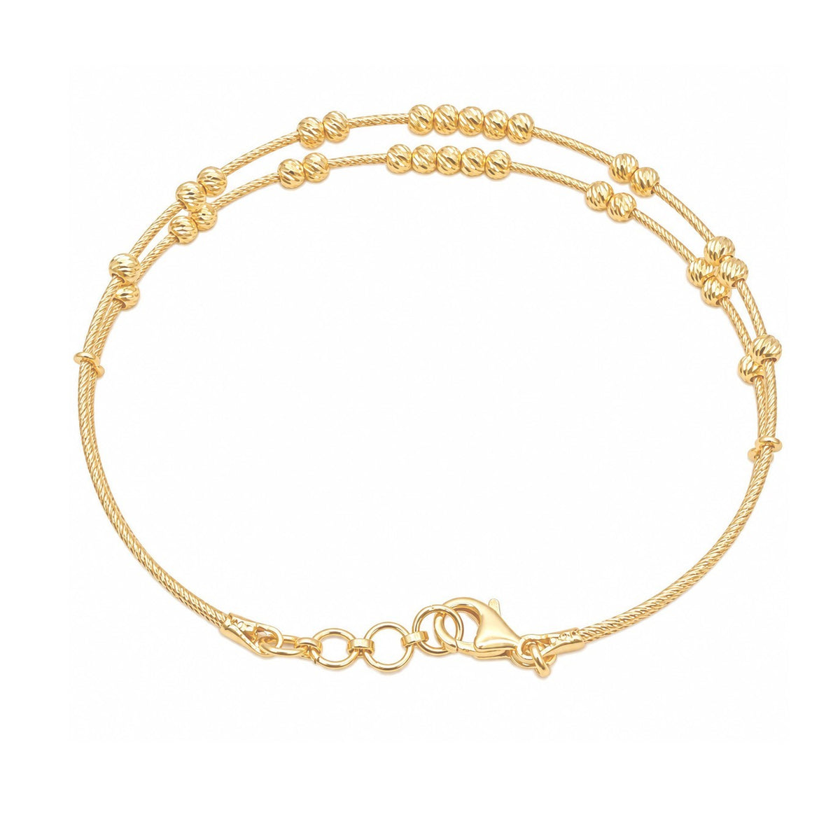 22ct Yellow Gold Double Row Beaded Bracelet Diamond Cut Bead Clusters