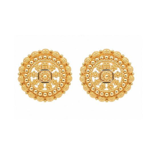 22ct Yellow Gold Rawa Work Mandala Stud Earrings Filigree Design