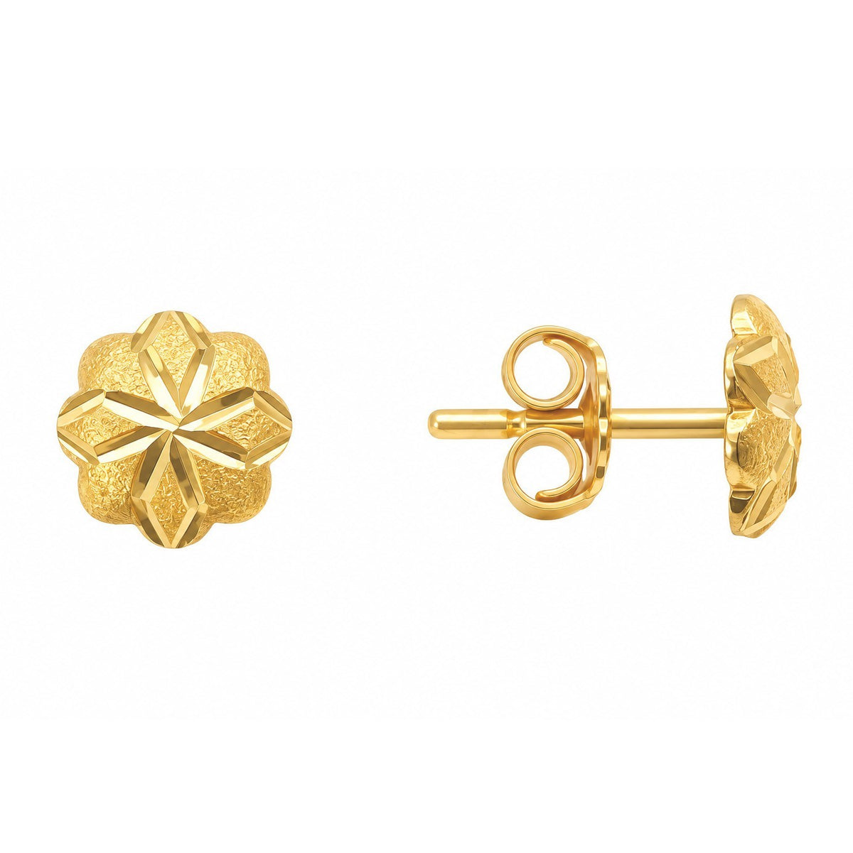 22ct Yellow Gold Diamond Cut Flower Stud Earrings Starburst Design