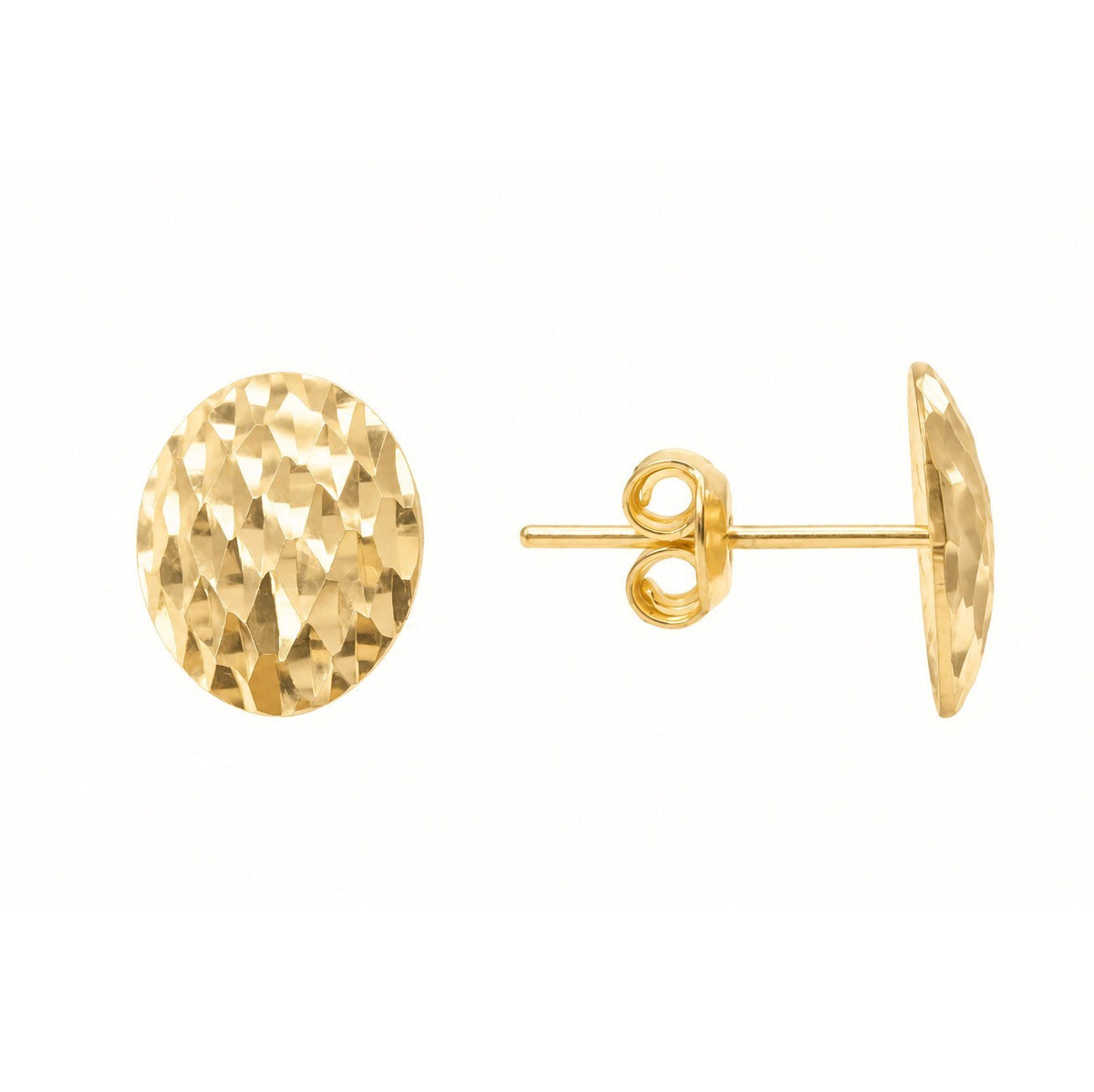 22ct Yellow Gold Diamond Cut Oval Stud Earrings Textured Dome